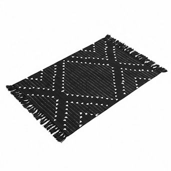 Boho Black White Bath Rug 2x3 Washable Cotton Woven Small Accent for Bathroom Entryway Kitchen