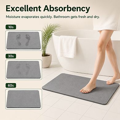Diatomite Bath Mat Fast Drying Super Absorbent Anti Slip Easy Clean