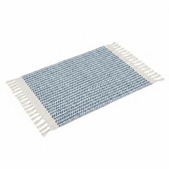 Boho Woven Cotton Area Rug Tassels Low Pile Washable Absorbent Breathable