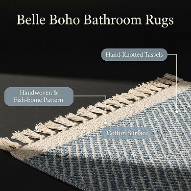 Boho Woven Cotton Area Rug Tassels Low Pile Washable Absorbent Breathable