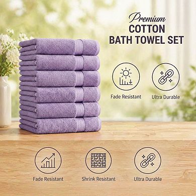 Cotton Bath Towels 6 Pack 24x48 Quick Dry Highly Absorbent Soft Gym Spa Bathroom Pool