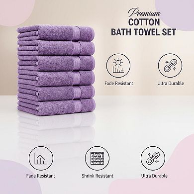 Cotton Bath Towels 6 Pack 24x48 Quick Dry Highly Absorbent Soft Gym Spa Bathroom Pool