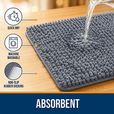 Extra Soft Absorbent Chenille Bath Mat Quick Dry Washable Non Slip Floor Rug