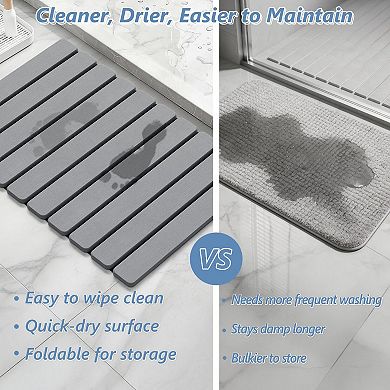 Foldable Diatomaceous Earth Bath Mat Quick Dry Non Slip Super Absorbent Easy Clean Storage