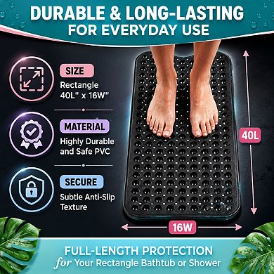 Extra Long Non Slip Bath Mat Suction Cups Machine Washable Safety for Tub