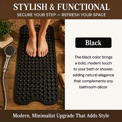Extra Long Non Slip Bath Mat Suction Cups Machine Washable Safety for Tub