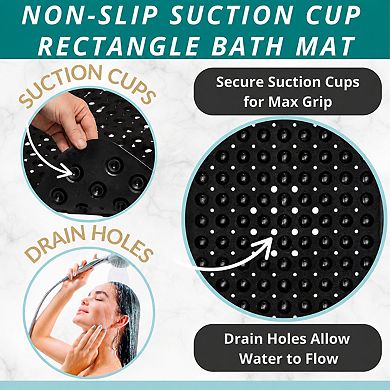 Extra Long Non Slip Bath Mat Suction Cups Machine Washable Safety for Tub