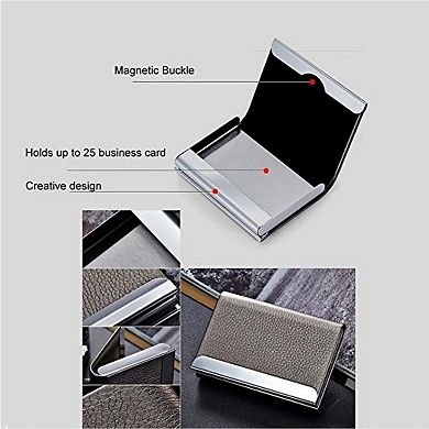 PU Leather Metal Business Card Holder Wallet Case