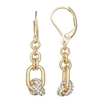Nine West Gold Tone Knot Link Leverback Drop Earrings