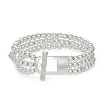 Nine West Silver Tone Beaded Frozen Toggle Stretch Bracelet