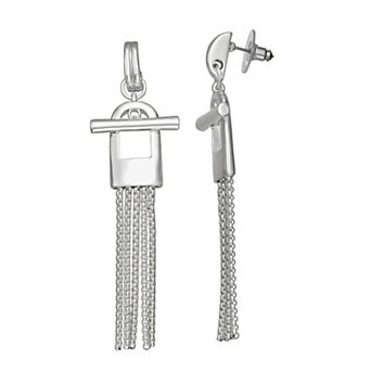 Nine West Silver Tone Statement Chain Linear Earrings