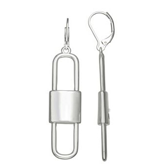 Nine West Silver Tone Hardware Linear Leverback Earrings