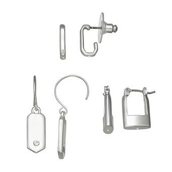Nine West Silver Tone 3-Pair Hardware Earring Set