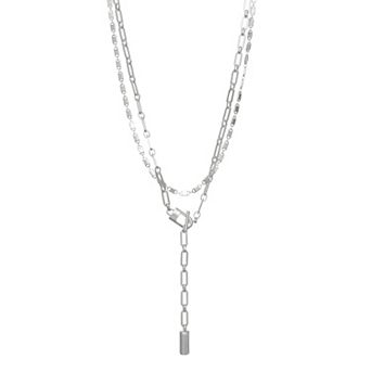 Nine West Silver Tone Frozen Toggle Layered Necklace