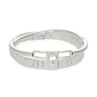 Nine West Silver Tone Lock Charm Stretch Bracelet Set
