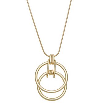 Nine West Gold Tone Double Ring Pendant Necklace