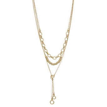 Nine West Gold Tone Bead Ring Layered Necklace
