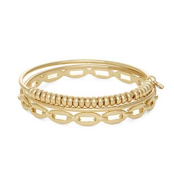 Nine West Gold Tone Bead Link 3 pc Bangle Bracelet Set