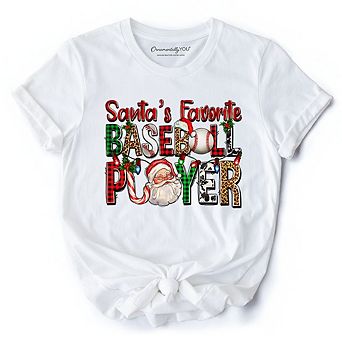 Santa’s Favorite Baseball Player Plaid Christmas T-Shirt, Sports Team Holiday Tee