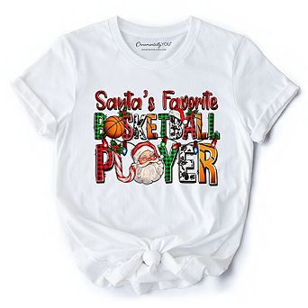 Santa’s Favorite Basketball Player Plaid Christmas T-Shirt, Sports Team Holiday Tee
