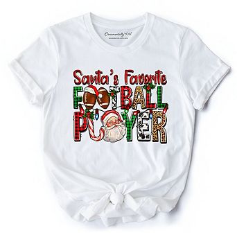 Santa’s Favorite Football Player Plaid Christmas T-Shirt, Sports Team Holiday Tee