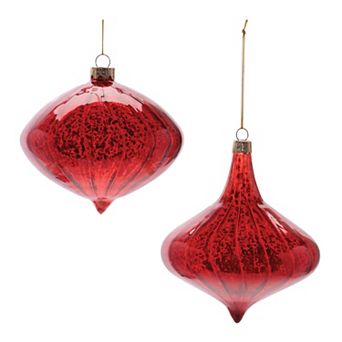 Melrose Ribbed Mercury Glass Onion and Finial Ornament Set of 4