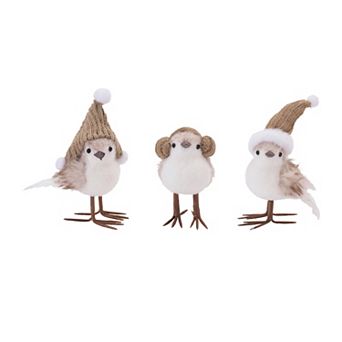 Melrose Winter Bird Figurines with Knit Hats Set of 3 Table Decor