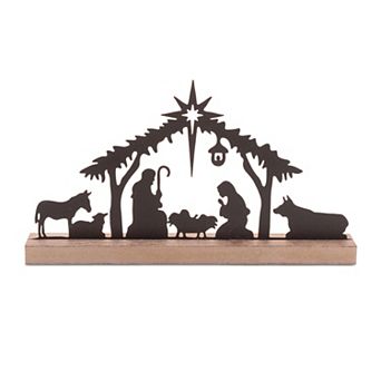 Melrose Metal Nativity Silhouette with Wood Base 11.75-inch Table Decor