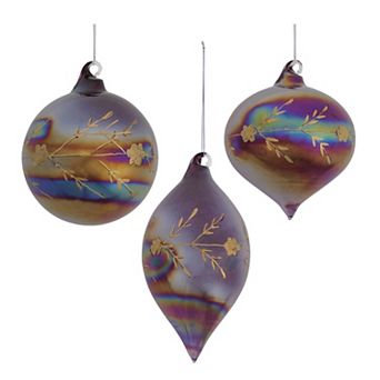 Melrose Iridescent Etched Glass Ornament Set of 6
