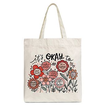 It's Okay Floral Affirmation Tote Bag, Motivational Gift for Inspirational Women