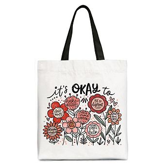 It's Okay Floral Affirmation Tote Bag, Motivational Gift for Inspirational Women