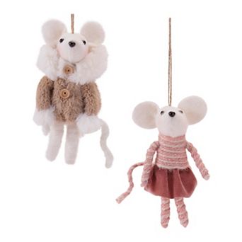 Melrose Plush Mouse Christmas Ornament Set of 2