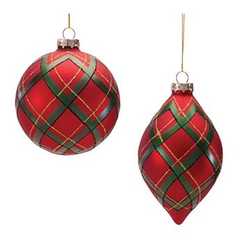 Melrose Plaid Glass Christmas Ornament Set of 6