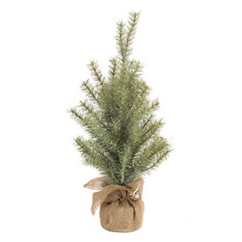 Melrose 24-inch Artificial Glittered Pine Tree in Burlap Floor Decor