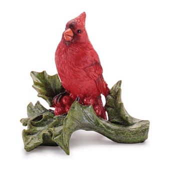 Melrose Cardinal Bird on Holly Branch Table Decor Set of 2