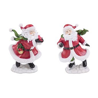 Melrose Windy Santa Figurine with Cardinal Bird Set of 2 Table Decor