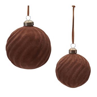 Melrose Flocked Ribbed Glass Christmas Ornament Set of 6