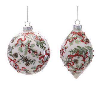Melrose Holiday Botanical Glass Ornament Set of 6