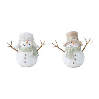 Melrose Glittered Snowman Figurine Set of 2 Table Decor