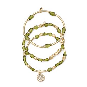 Nine West Rhinestone Charm 3 pc Beaded Stretch Bracelet Set
