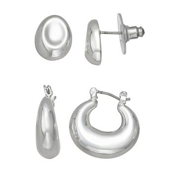 Nine West Silver-Tone Polished Post Earring Set