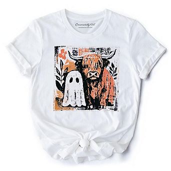 Highland Cow Ghost Fall T-Shirt, Spooky Season Halloween Tee