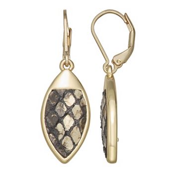 Nine West Gold-Tone Polished Faux Leather Snake Drop Leverback Earrings