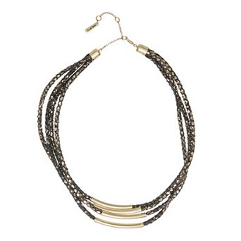 Nine West Gold-Tone Polished Faux Leather Layered Necklace