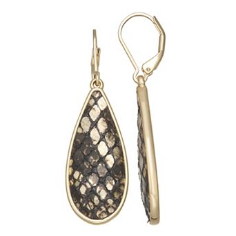 Nine West Gold-Tone Polished Faux Leather Teardrop Leverback Earrings