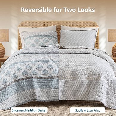 INK+IVY Surya Block Print Medallion 3-Piece Cotton Quilt Set