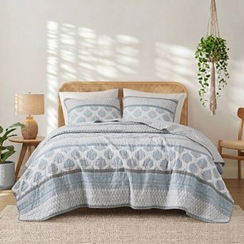 INK+IVY Surya Block Print Medallion 3 pc Cotton Quilt Set
