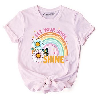 Let Your Soul Shine Rainbow T-Shirt, Retro Pastel Floral Feel Good Tee