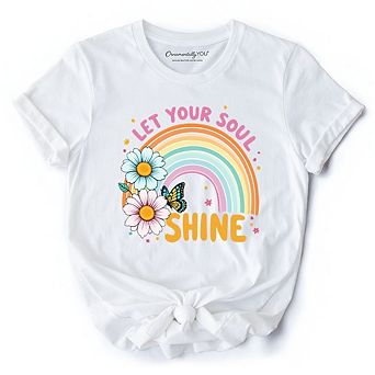 Let Your Soul Shine Rainbow T-Shirt, Retro Pastel Floral Feel Good Tee