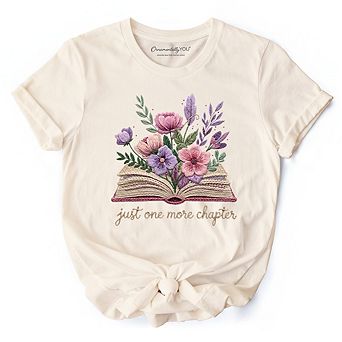 Floral Book Printed Faux Yarn Crochet T-Shirt, Just One More Chapter Bookworm Tee